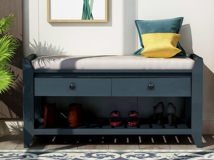 Multipurpose Entryway Shoe Rack With Cushioned Seat And Drawers