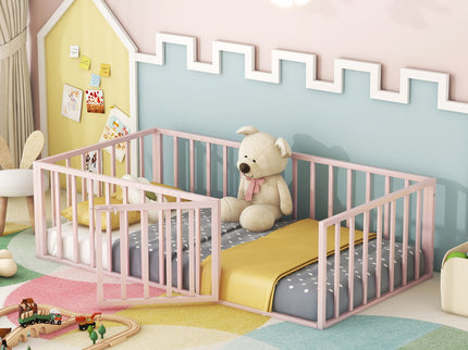 Metal Floor Bed Frame With Fence And Door