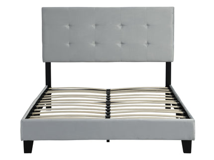 Full Size Upholstered Platform Bed Frame With Pull Point Tufted Headboard, Strong Wood Slat Support, Mattress Foundation, No Box Spring Needed - Gray