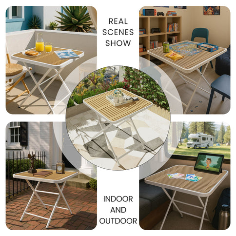 4 Piece Set Of Color Block Designed Single Chairs With Folding Square Table - Grain Yellow / Haze Green / Khaki / Tropical Orange / White