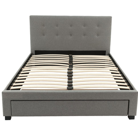 Bed With Tufted Headboard And Storage Drawer