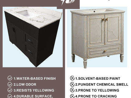 Bathroom Vanity Set, Fluted Cabinet, Soft Close Doors With Drawers, Single Faucet Hole, Sink Included - Black