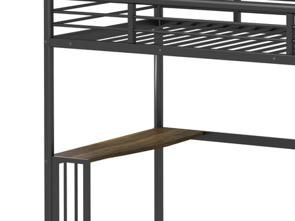 Twin Metal Loft Bed With Desk, Ladder And Guardrails, Bookdesk Under Bed - Black