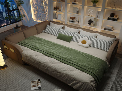 L-Shaped Couch With Pull-Out Bed, Convertible Sleeper Sofa With Side Pocket & USB Port