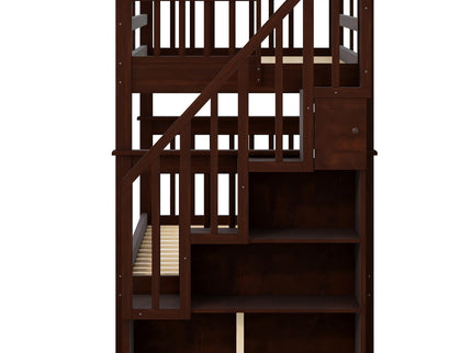 Stairway Bunk Bed With Storage And Guard Rail For Bedroom