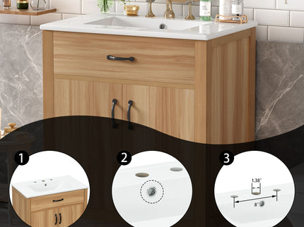 Bathroom Vanity With Flip Drawer, 2 Soft Close Doors, Adjustable Shelf And Ceramic Sink