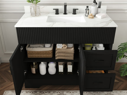Bathroom Vanity Set, Fluted Cabinet, 3 Faucet Holes, Sink Included - Black