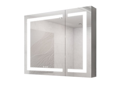 36" X 30" Medicine Cabinet With LED Vanity Mirror, Anti-Fog Recessed Or Surface Mount Bathroom Double Door Large Storage 3000K~6000K Bright Lighted Aluminum Storage Cabinet With Touch Switch - Silver