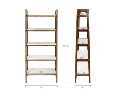 Mid - Century Design 5 Shelf Bookcase - Off White / Pecan