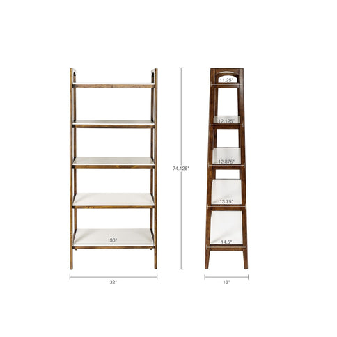 Mid - Century Design 5 Shelf Bookcase - Off White / Pecan