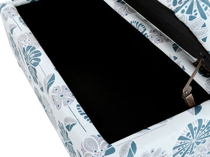 Luxury Storage Ottoman With Floral Patterned Fabric, Soft-Close Hinges, Multi Functional