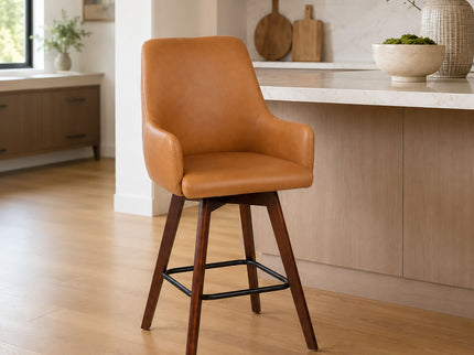 Upholstered Barrel Chair With Curved Backrest - Antique Brown