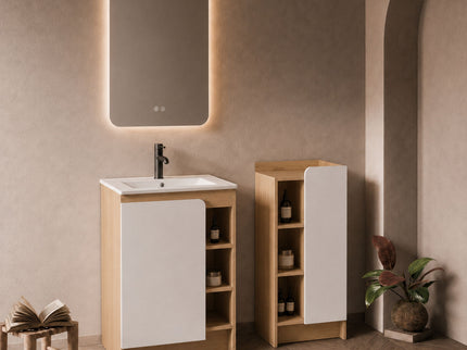 24" Bathroom Vanity With Sink & Side Cabinet, Vanity Set With Thin Edge Sink & Interchangeable Door Panels, Bathroom Storage - Black / Light Oak / White