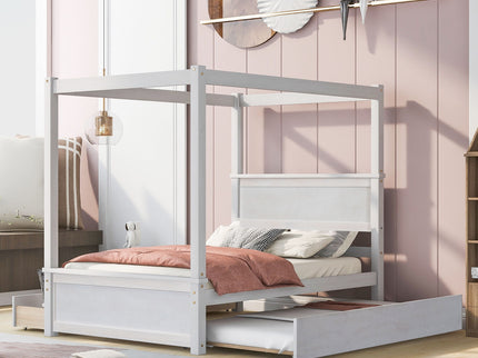 Canopy Platform Bed With Drawers, Support Slats, No Box Spring Needed