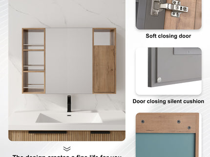 Wall Mounted Bathroom Mirror Cabinet, Adjustable Shelves Storage Cabinet - Imitative Oak