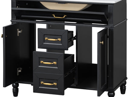 Bathroom Vanity With Sink, Flip-Out Top Drawer, Soft Close Doors, 2 Storage Drawers