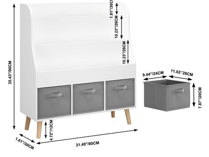 Bookshelf With 3 Bins, Storage Shelf For Toys And Books