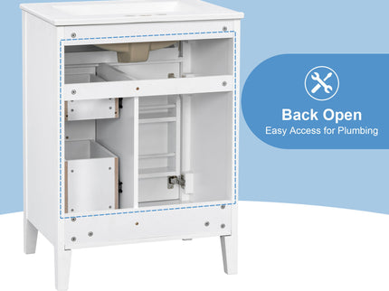 Bathroom Vanity With Sink, 3 Drawers & Cabinet With 2 Tier Door Storage Rack, Soft Close Doors & Drawers