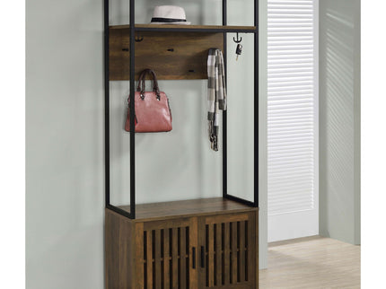 Flora - 2 Door Coat Rack Hall Tree Storage Bench And Multi Functional Storage - Natural