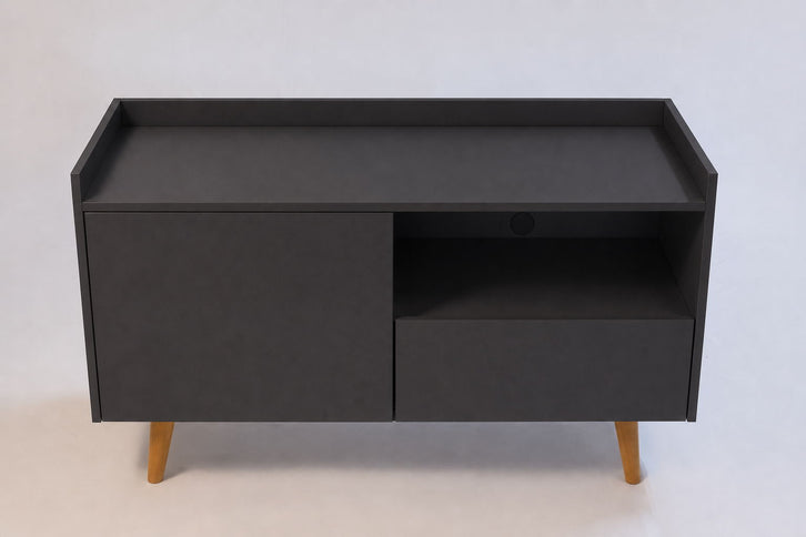 TV Stand For TVs Up To 45" With Open Storage Shelf, Cable Management, 1 Door And 1 Drawer