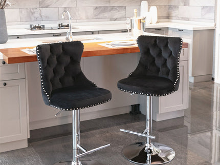 Swivel Barstools Adjusatble Seat Height From 25-33", Modern Upholstered Base Bar Stools With Backs Comfortable Tufted For Home Pub And Kitchen Island (Set of 2)