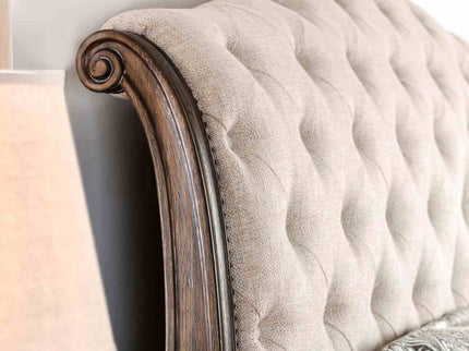 Sleigh Bed With Button Tufted Fabric Headboard And Footboard