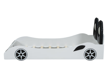 Race Car Shaped Platform Bed With LED And Upholstered Backrest In