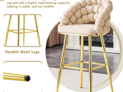 Bubble, Ball Chain Tufted Bar Chairs For Kitchen Island & Home Bar (Set of 2)