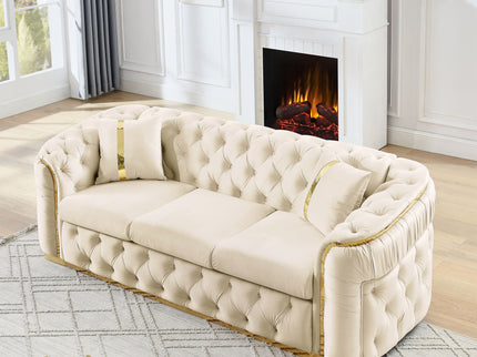 Button Tufted Couch With 2 Pillows, 3 Seater Luxury Chesterfield Sofa