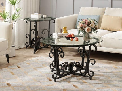 3 Piece Coffee Table Set With Tempered Glass Surface - Black