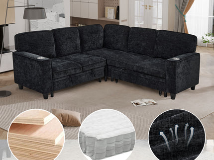L-Shaped Sofa With Pull Out Sofa Bed With USB