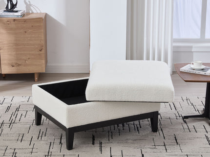 Upholstered Storage Ottoman With Reversible Lid Coffee Table With Rubberwood Legs