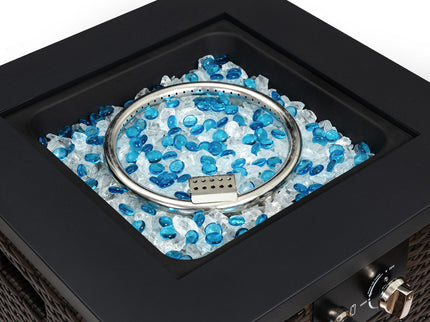 Propane Gas Square Fire Pit, Tile Tabletop With Beautiful Wicker Base For Outside