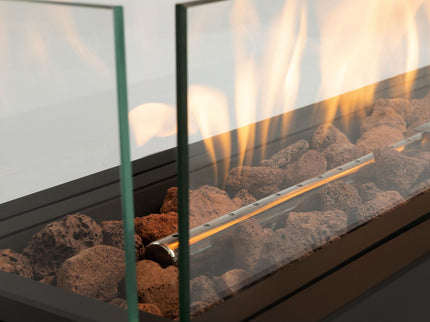 Tabletop, Propane Gas Fire Pit With Quick Connect Joint, Glass Wind Guard And Lava Rock, Outdoor, Portable - Black