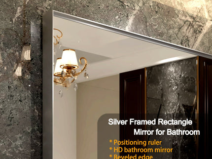 40X30" Silver Rectangular Wall-Mounted Beveled Bathroom Mirror, Square Angle Metal Frame Wall Mounted Bathroom Mirrors For Wall (Horizontal & Vertical) - Silver
