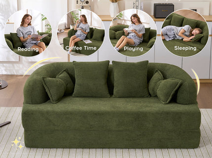 Foldable Sofa Bed, Boneless Couch Convertible Sleeper With 4 Pillows