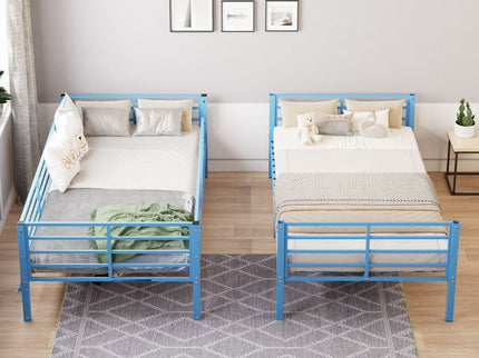 Bunk Bed, Convertible To 2 Separate Twin Size Beds & Full Length Guardrail & Ladder, No Box Spring Needed - Blue