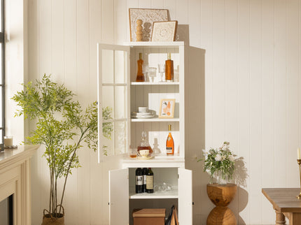 Retro Style Hutch Cabinet With Glass Door, China Cabinet For Home