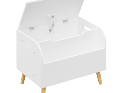 Toy Box With Front Bookshelf, Flip Top Lid, Safety Hinge For Kids Room Organization - White