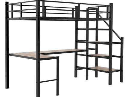 Loft Bed & L-Shaped Desk, Large Storage Space