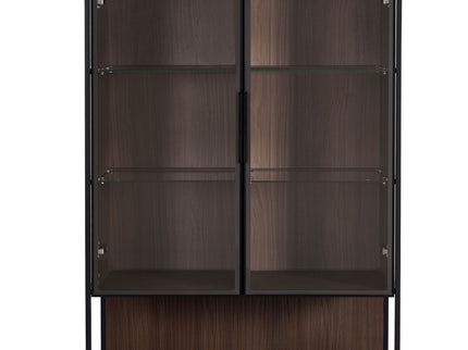 Modern Minimalist Tall Lighted Display Cabinet With Tempered Glass Door - Black / Dark Walnut