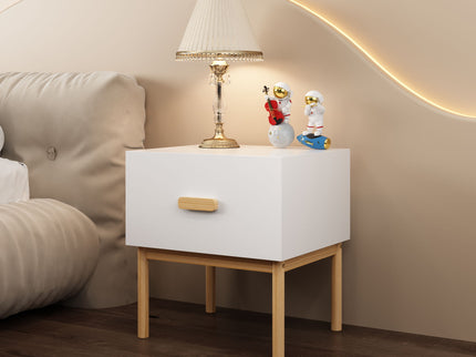 Nightstand With Drawer, Minimalist Bedside Table With Handle For Bedroom - White