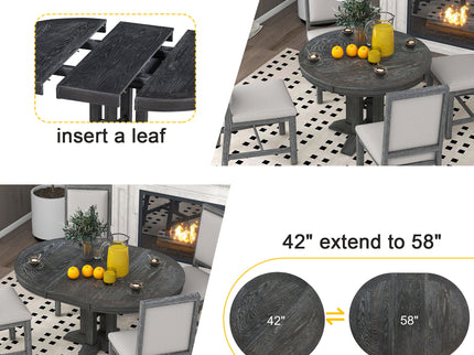 5 Piece Dining Set With Extendable Round Table And Upholstered Chairs