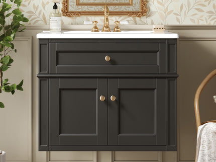 Wall Mounted Bathroom Vanity With Tip Out Drawer And Open Back Design