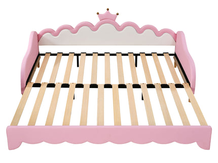 Extending Daybed With LED Lights, Modern Upholstered Princess Daybed With Crown Headboard