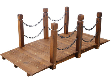 Wooden Arc Footbridge With Chain Railings For Backyard Creek Stained 5 Ft - Brown