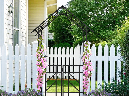Garden Arch With Gate Climbing Plants Support Outdoor - Black