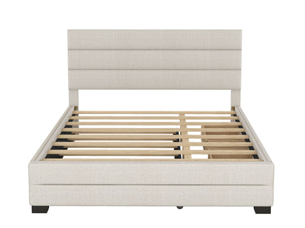 Queen Platform Bed With Twin Trundle And 2 Storage Drawers - Beige