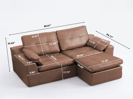 L - Shaped Modular 2 Seater Sofa With Movable Ottoman And High Density Sponge Cushions For Living Room
