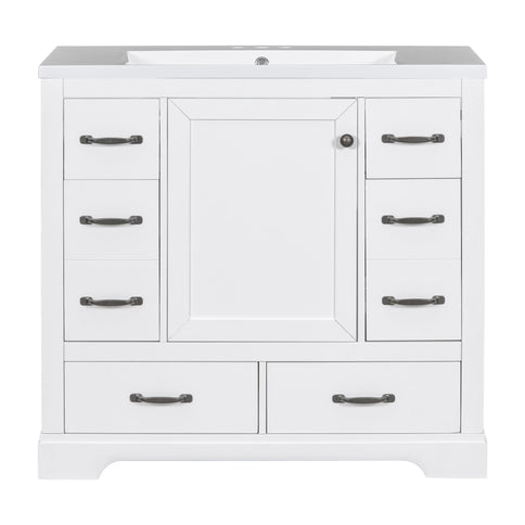 Modern Bathroom Vanity With Sink, 6 Drawers, Adjustable Shelf